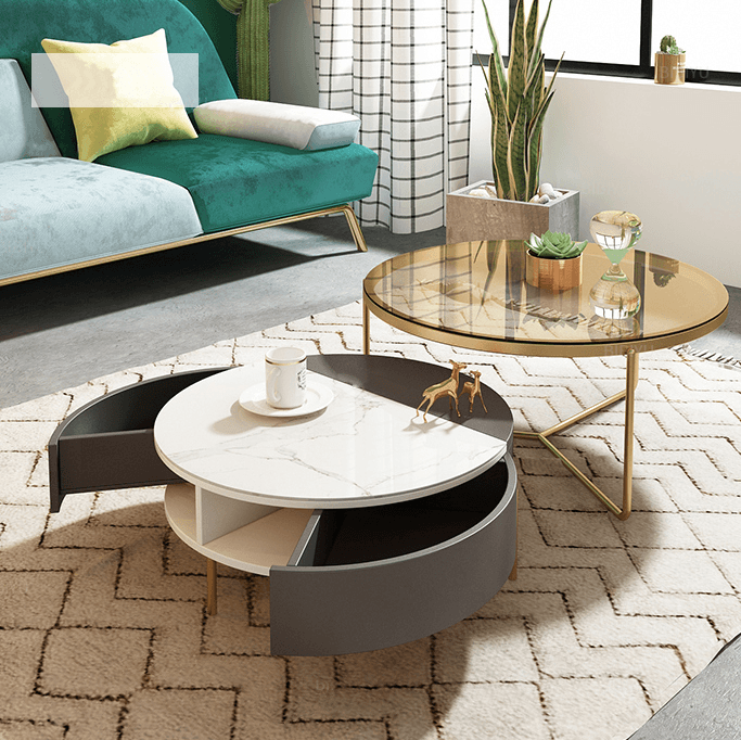 Nesting Coffee Table, Green And White
